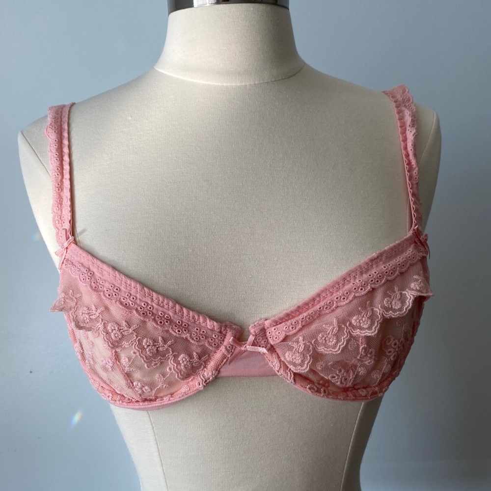 Pink Lace Unlined bra Bralette 34B